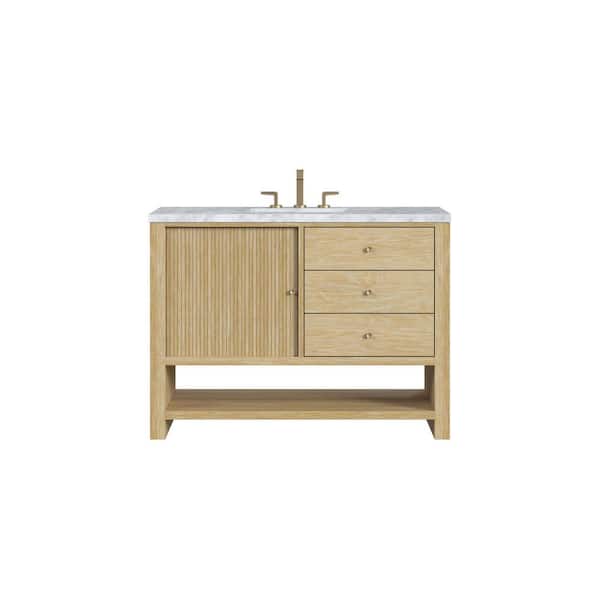James Martin Vanities Marigot 48.0 in. W x 23.5 in. D x 36 in. H Single Bathroom Vanity Sunwashed Oak and Carrara White Marble Top