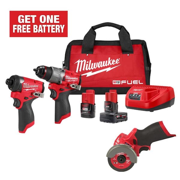 Milwaukee M12 FUEL 12-Volt Lithium-Ion Brushless Cordless Hammer Drill and Impact Driver Combo Kit (2-Tool) with Cut Off Saw