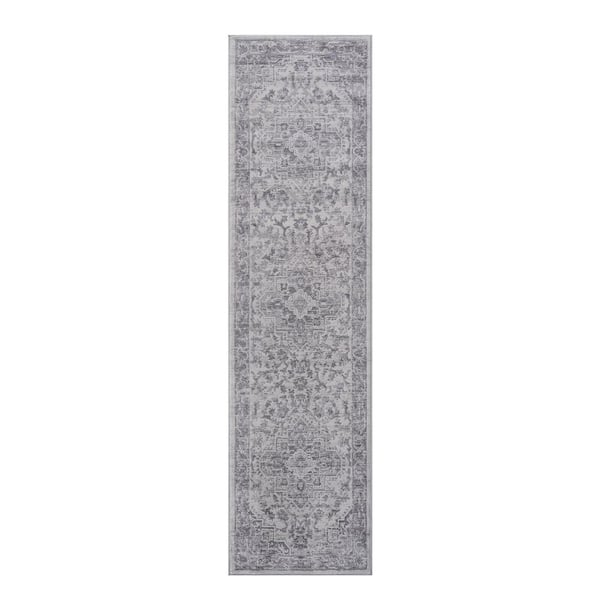 2 X 8 Silver Abstract Washable Area Rug for Bedroom, Dining Room, Living Room