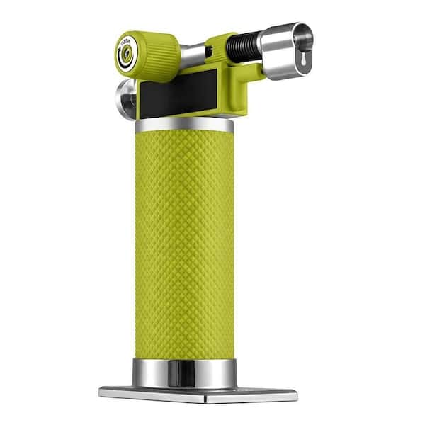 Metal, Green Butane Torch Lighter with Dual Flame, Adjustable Flame, Refillable, For Baking (Butane Not Included)