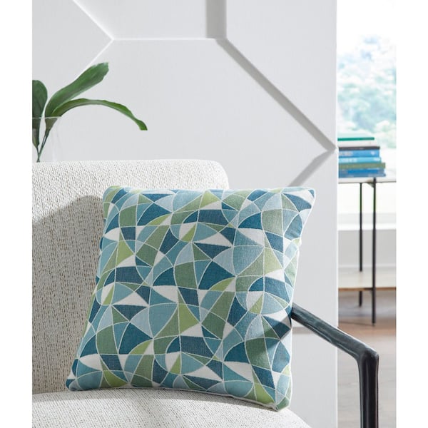 Signature DESIGN BY ASHLEY Seanow Next-Gen Nuvella Blue/Green Geometric Stain Resistant Polyester 18 in. X 18 in. Throw Pillow (Set of 4)