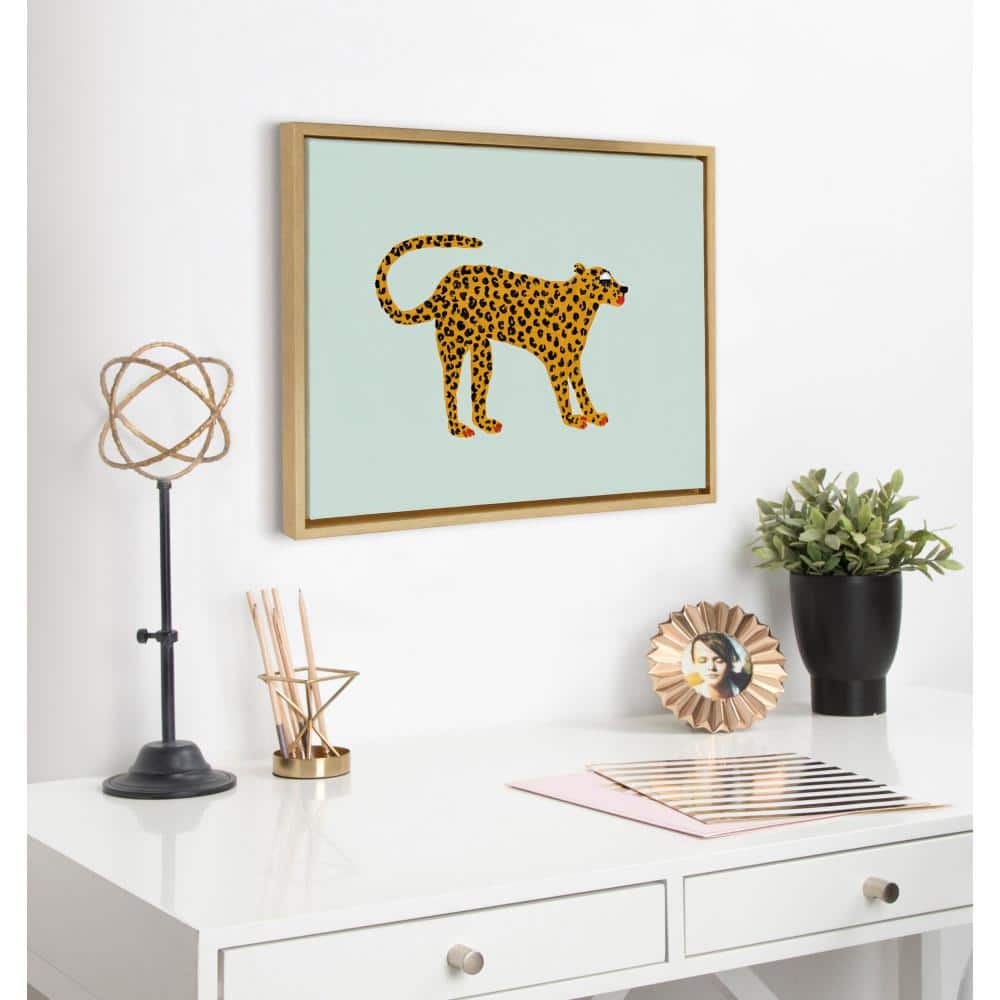 Glam Cheetah Gold Framed Canvas Wall Art