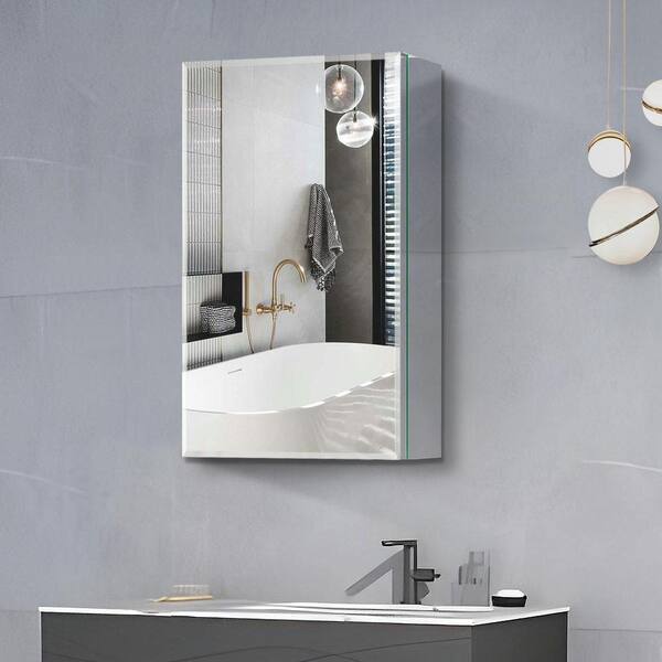 HBEZON Nestor 20 in. W x 26 in. H Recessed/Surface Mount Rectangular Aluminum Medicine Cabinet with Mirror in Black