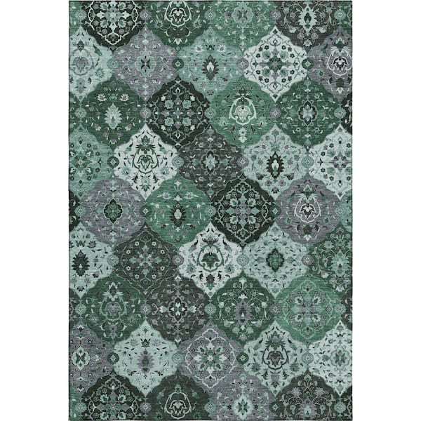 Mayfield Premium Machine Washable Abstract AMF2292 Green 10 ft. x 14 ft. Area Rug