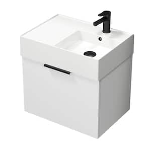 Derin 23.6 in. W x 17.3 in. D x 25.19 in. H Modern Bathroom Vanity in Glossy White With White Ceramic Top