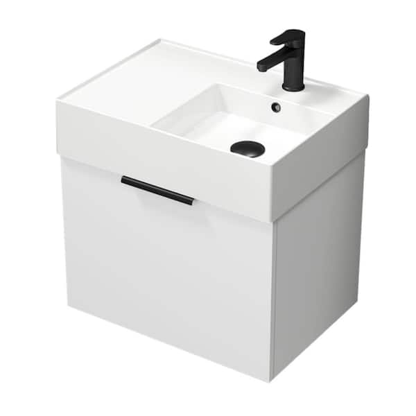 Nameeks Derin 23.6 in. W x 17.3 in. D x 25.19 in. H Modern Bathroom Vanity in Glossy White With White Ceramic Top
