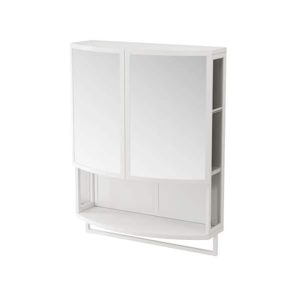 23.62 in. W x 31.5 in. H White Rectangular Metal Medicine Cabinet with Mirror Open Shelf and Towel Rack