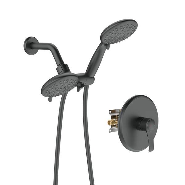 INSTER MINT 6-Spray 5 in. Dual Wall Mount Fixed and Handheld Shower Head 2 GPM in Matte Black (Valve Included)