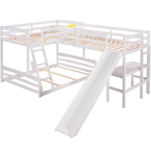 White Twin Over Full Bunk Bed with Twin Size Loft Bed with Desk and Slide