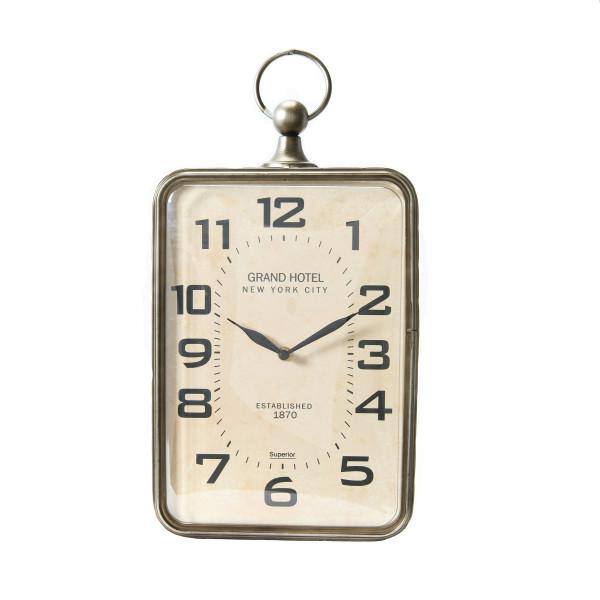 Antiqued Gold and Black Metal Rectangle Hanging Wall Clock with Handle
