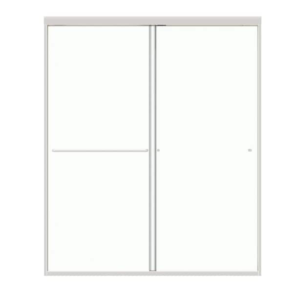 VANITYFUS 56 to 60 in. W. x 72 in. H Double Sliding Framed Shower Door in Brushed Nickel with 1/4 in. (6 mm) Clear Glass