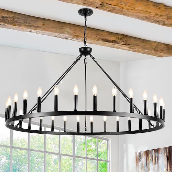 ZSMIHDOH 30-Light Black Wagon Wheel Chandelier for Farmhouse Kitchen Island with No Bulbs Included