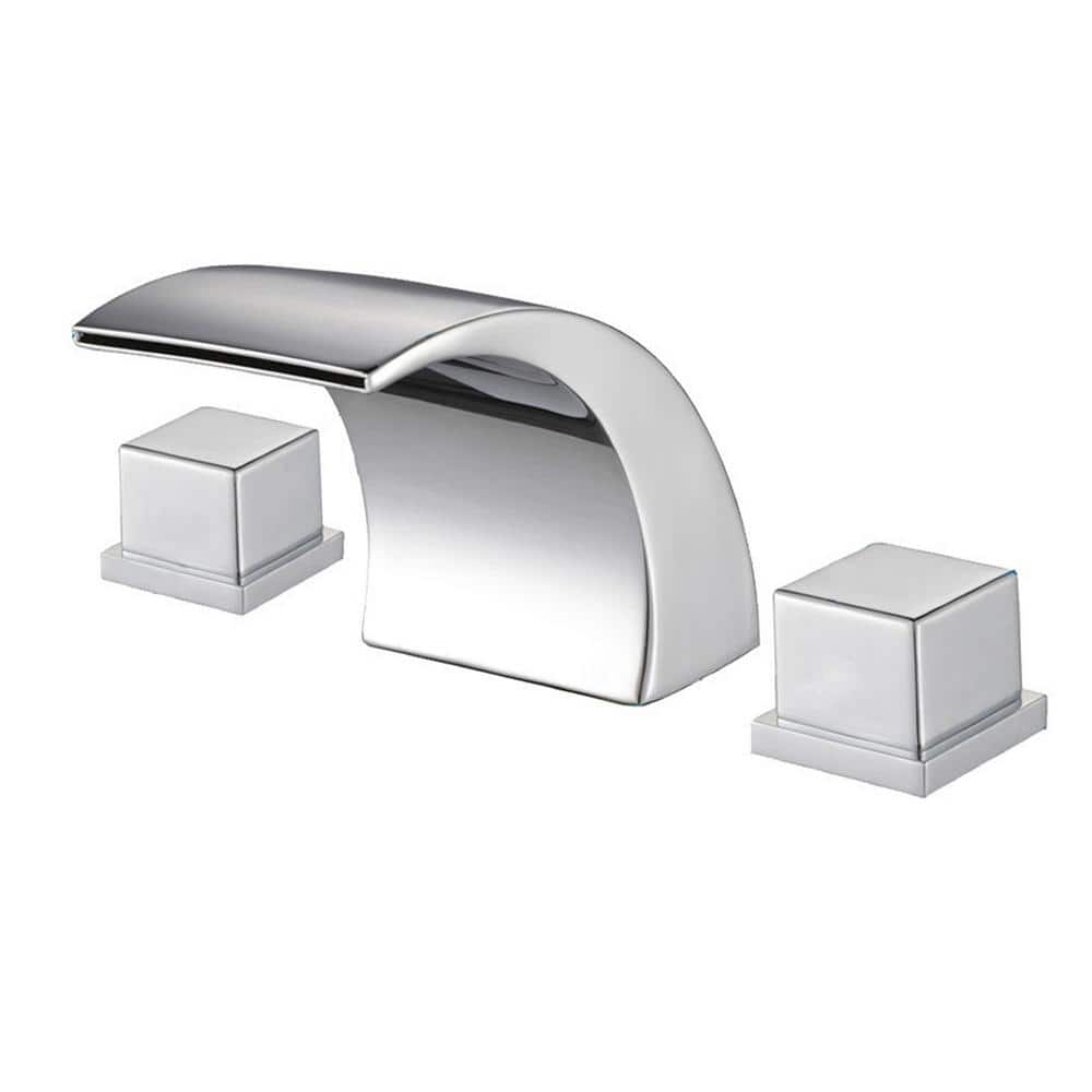 Chrome LED Waterfall Bathroom Sink Faucet with Dual Knob Handles