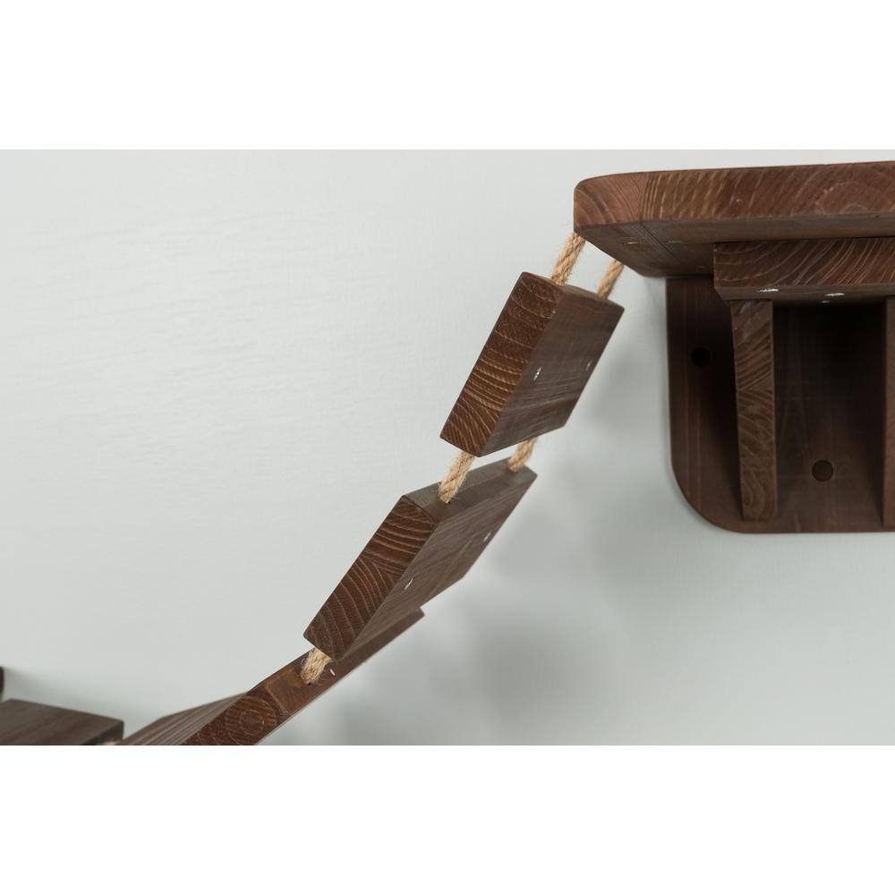 Espresso Brown Wall Mounted Cat Bridge with Sisal Platforms