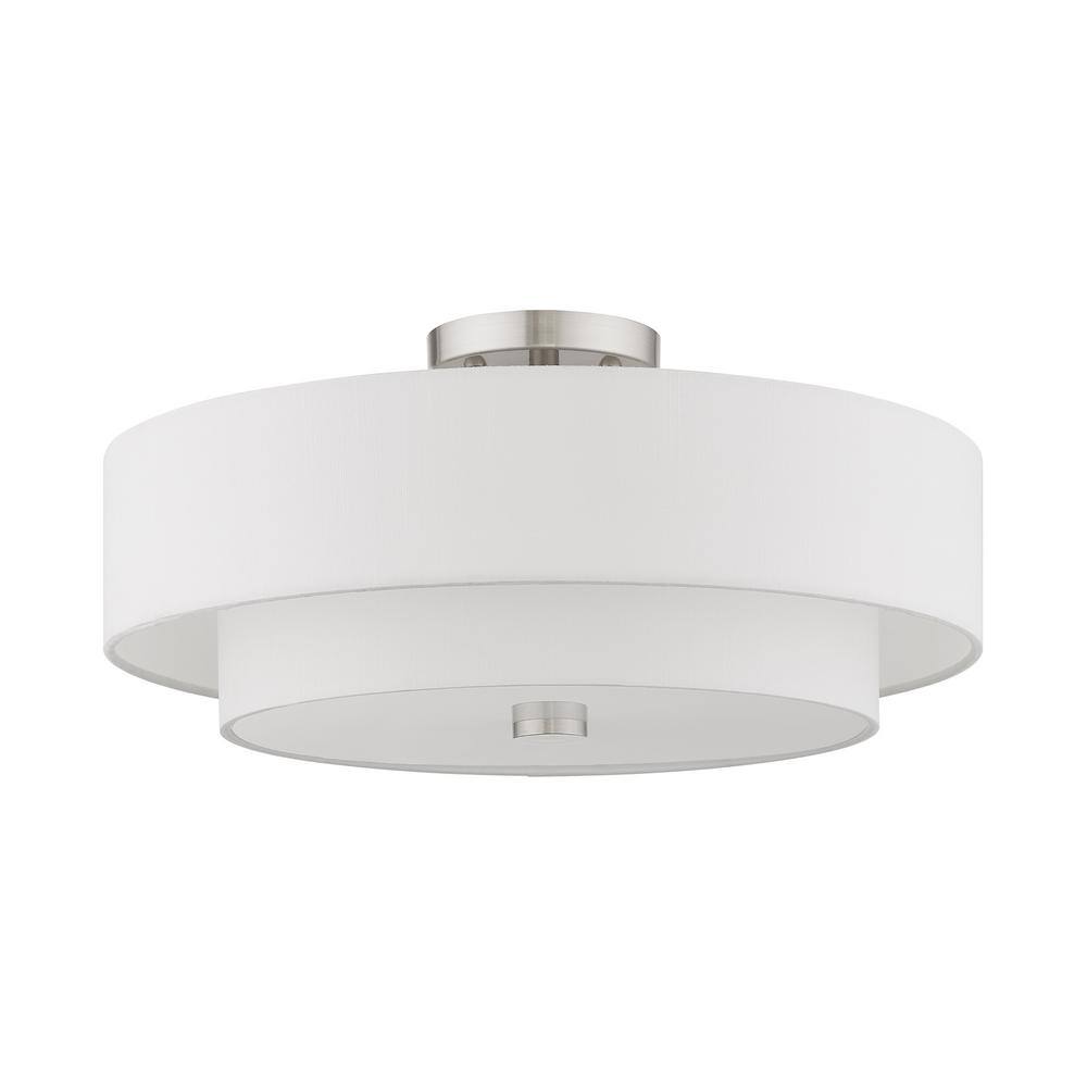 Swaney 18" Brushed Nickel Drum Ceiling Light with Glass Diffuser