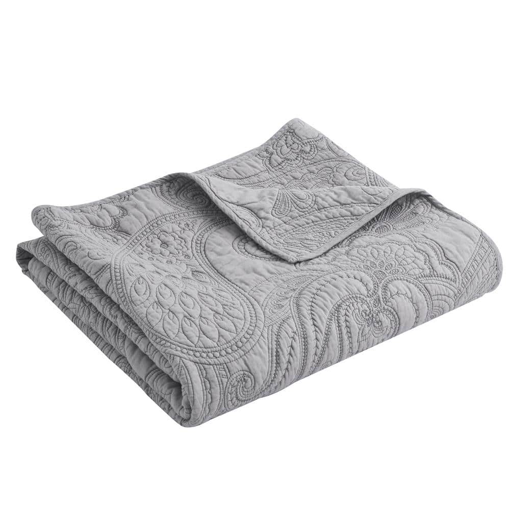 LEVTEX HOME Perla Grey Paisley Quilted Cotton Throw Blanket L13652QT ...