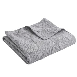 Perla Grey Paisley Quilted Cotton Throw Blanket
