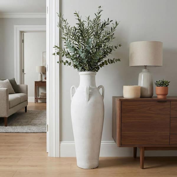 Liv & Skye 39 in. Ivory Ceramic Amphora Decorative Vase With