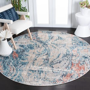 Madison Beige/Blue 7 ft. x 7 ft. Abstract Gradient Round Area Rug