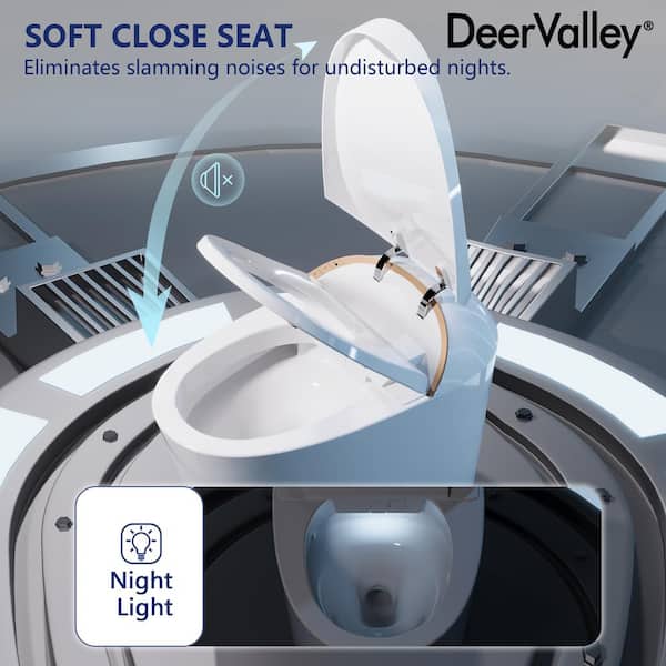 DEERVALLEY Tankless Elongated Smart Toilet Bidet with Auto Close, UV Sterilization & Warm Water Dryer