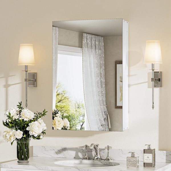 16 in. W x 24 in. H Rectangular Frameless Aluminum White Recessed or Surface Mount Medicine Cabinet with Mirror