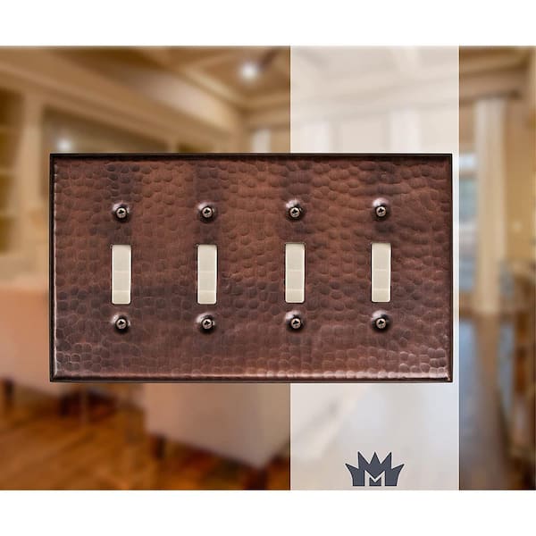Pure Copper Hand Hammered Quad Toggle Wall Plate