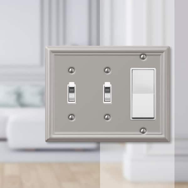Ascher 3 Gang 2-Toggle and 1-Rocker Steel Wall Plate - Brushed Nickel