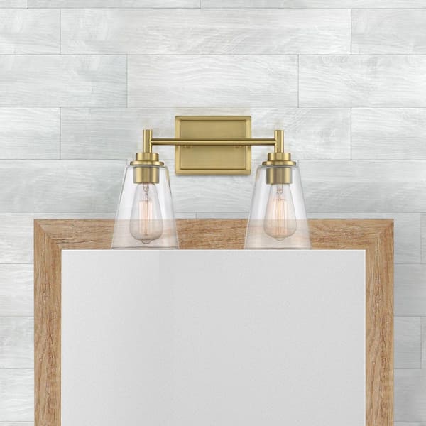 Westin 15 in. 2-Light Brushed Gold Industrial Vanity Light with Clear Glass Shades
