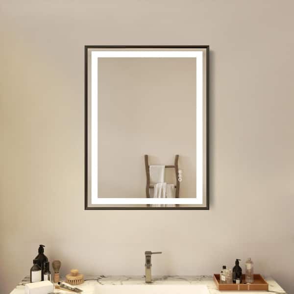 WOODSAM 24 in. W x 32 in. H Rectangular Framed LED Light Anti-Fog Wall Bathroom Vanity Mirror Front-Lit and Backlit