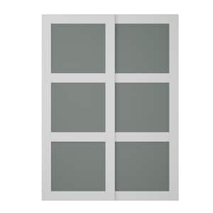 120 in. W. x 80 in. 3-Lite White Tempered Frosted Glass Closet Sliding Door with Hardware
