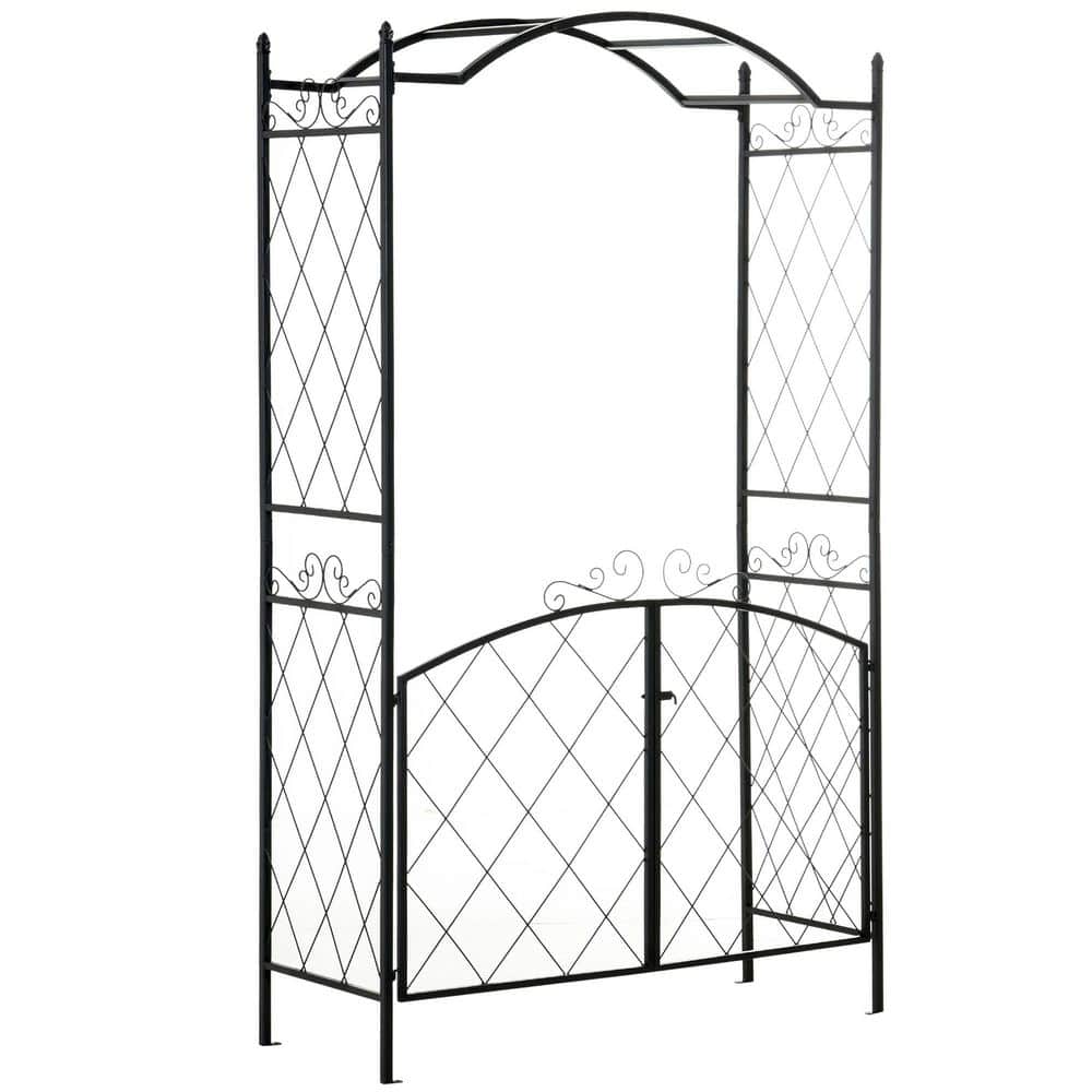 Black Garden Arch Arbor, Metal Arch Trellis with Gate, Garden Archway for Climbing Vines, Wedding Ceremony Decoration price history on PriceWatchPro