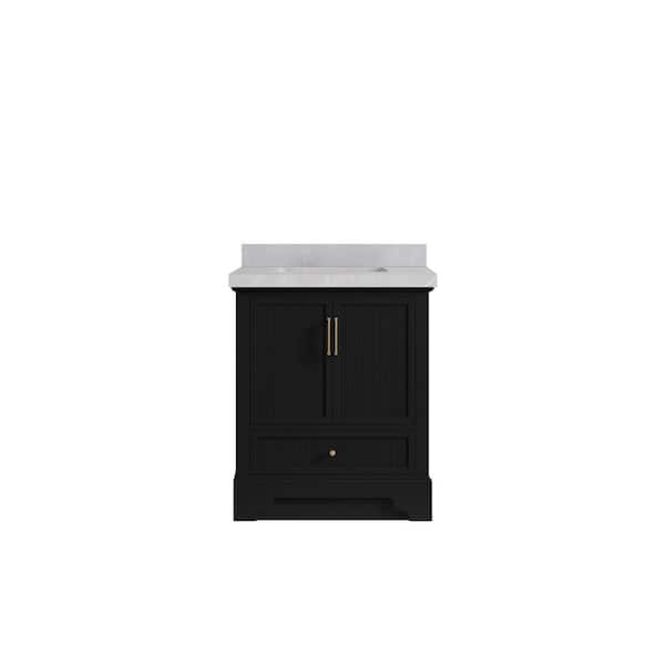 Willow Collections Alys 30 in. W x 22 in. D x 36 in. H Single Sink Bath Vanity Center in Black with 2 in. Pearl Gray Qt. Top