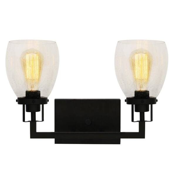 Yosemite Home Decor Jordan 2 Light Matte Black Vanity With Clear Seeded Glass Shades 130011244 The Depot Light Matte Black Vanity, Clear Seeded Glass Bell Vanity Light Shade