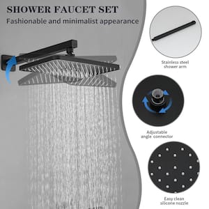 Rainfall Single Handle 2-Spray 12 in. Square Shower Faucet 2.5 GPM with High Pressure in. Matte Black (Valve Included)