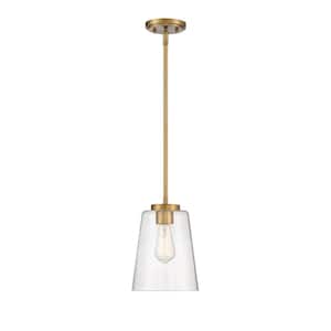 Calhoun 15 in. W x 18 in. H 3-Light Warm Brass Pendant with Clear Glass Shade