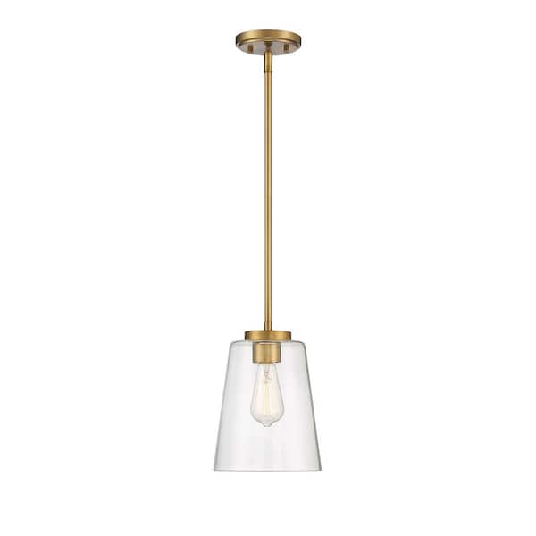 Savoy House Calhoun 15 in. W x 18 in. H 3-Light Warm Brass Pendant with Clear Glass Shade