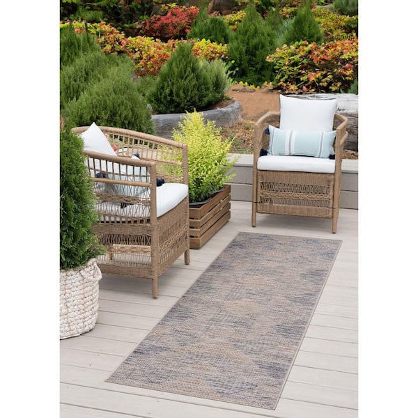 Bailey Natural 2 ft. x 7 ft. Transitional Geometric Flat Weave Polypropylene Runner Indoor/Outdoor Runner Rug