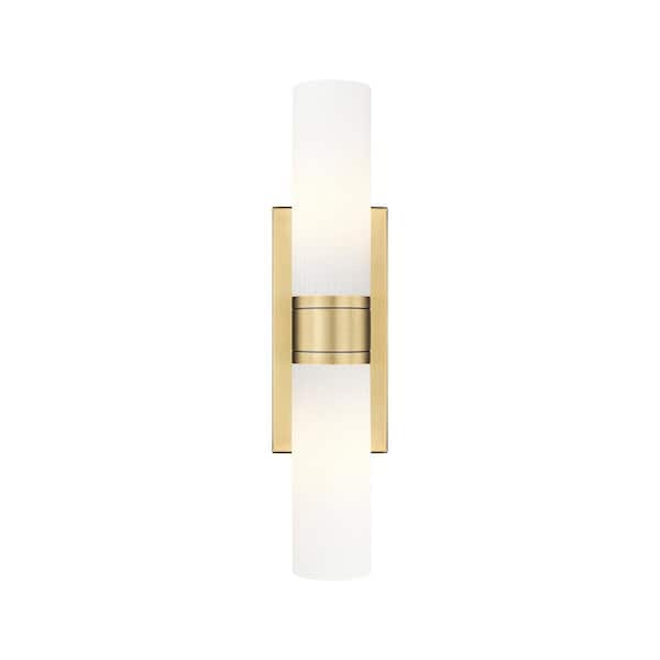 Ballston Urban 18 in. 2-Light Brushed Brass Vanity Light with Glass Shade