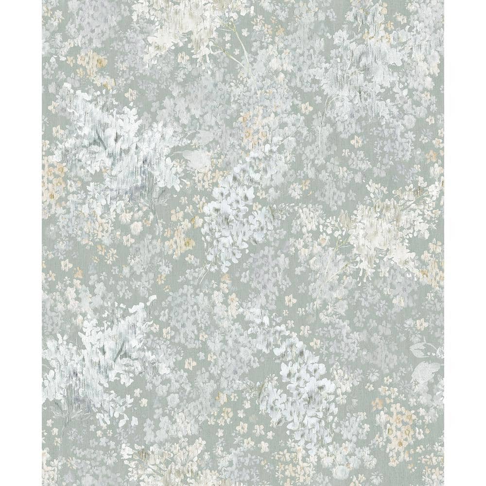 Flora Collection Grey Soft Floral Foliage Matte Finish Non-Pasted Vinyl on 