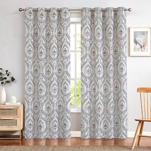 Blue Vintage Polyester Light Filtering Curtains - 50 in. W x 90 in. L (2-Panels)