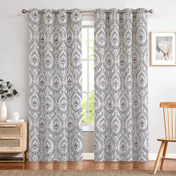 Unbranded Blue Vintage Polyester Light Filtering Curtains - 50 in. W x 90 in. L (2-Panels)