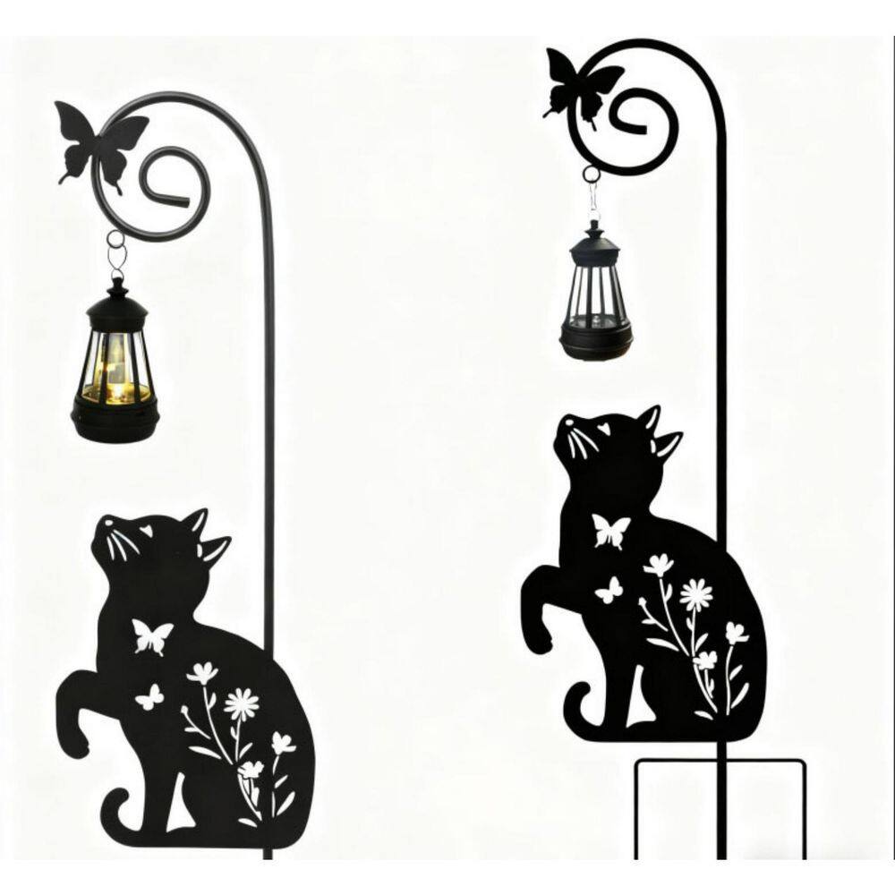29 in. Black Metal Solar Garden Stakes 1-Pack HPF37VXXDJ - The