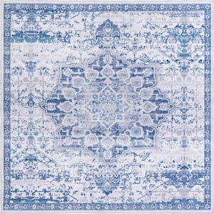 Renaissance Roma Gray Blue 10 ft. Square Machine Washable Area Rug