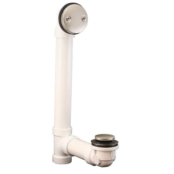JONES STEPHENS Toe Touch 1-1/2 in. Dia Sch. 40 PVC 2-Hole Bath Waste and Overflow Tub Drain Full Kit, Brushed Nickel