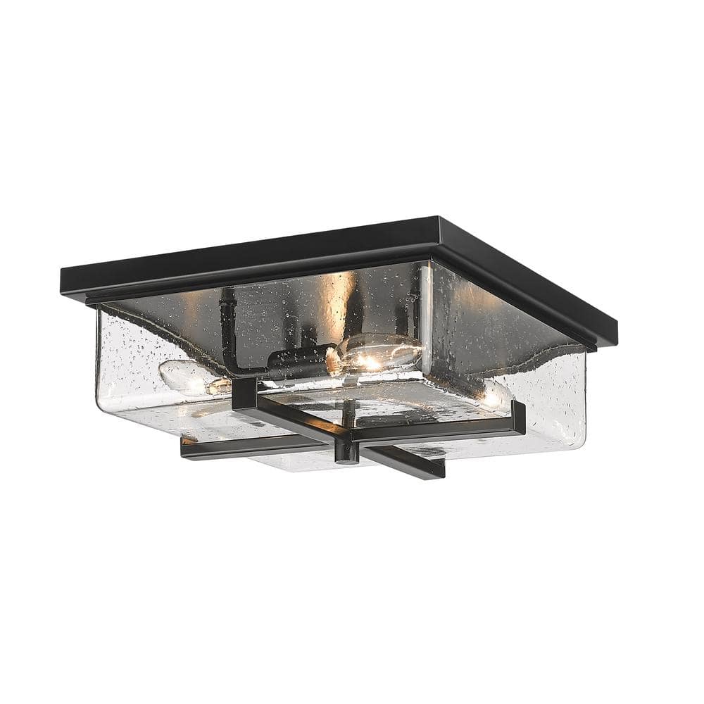 Sana 4-Light Black Outdoor Flush Mount with Seedy Glass Shade