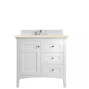 Palisades 36 in. W x 23.5 in. D x 35.3 in. H Bathroom Vanity in Bright White with Eternal Marfil Quartz Top