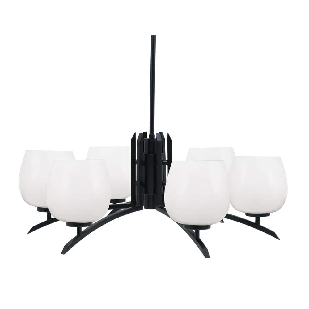 Siena 6-Light Matte Black Chandelier, Round Chandelier with White Marble Gl