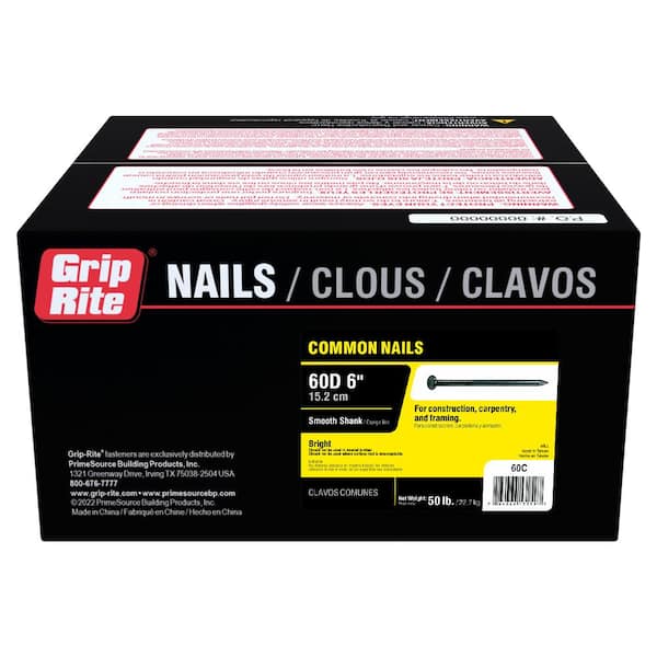 Grip-Rite #2 x 6in. 60-Penny Bright Steel Smooth Shank Common Nails (50 lb.-Pack)