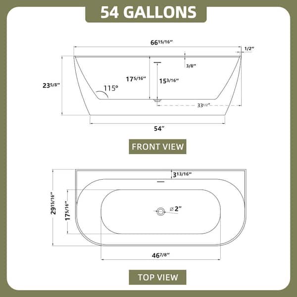 67 in. x 30 in. Acrylic Freestanding Soaking Bathtub Back to Wall Tub with Center Drain in White