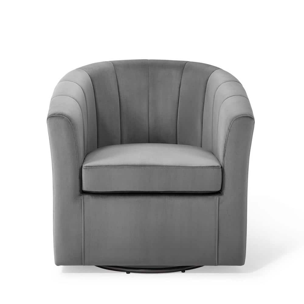 Luxurious Light Gray Velvet Swivel Barrel Accent Chair